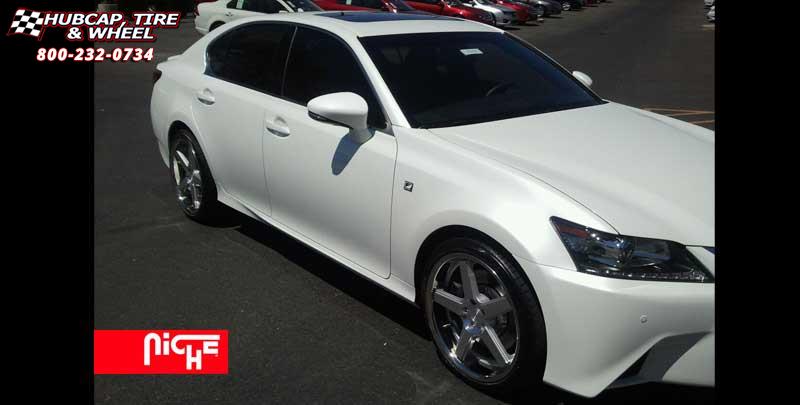 vehicle gallery/lexus gs f sport niche nurburg m880 20x85  Matte Black / Black Stainless wheels and rims